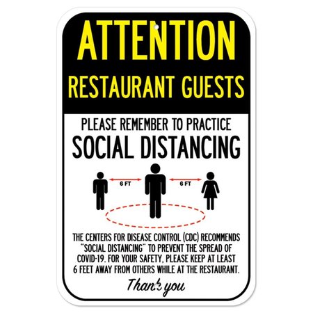 SIGNMISSION Public Safety Sign-Restaurant Guests Practice Social Distancing, Heavy-Gauge, 12" H, A-1218-25409 A-1218-25409